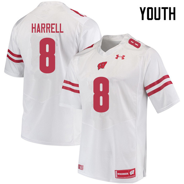 Wisconsin Badgers Youth #8 Deron Harrell NCAA Under Armour Authentic White College Stitched Football Jersey HA40W18CB